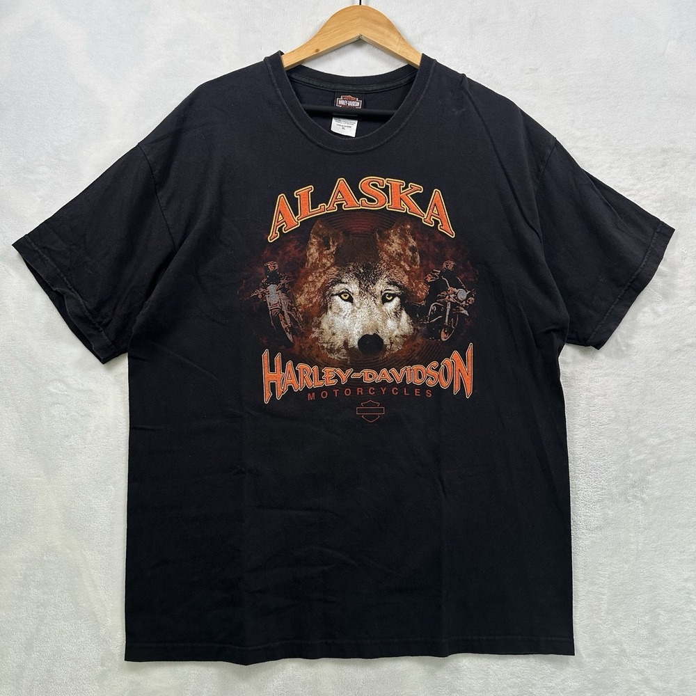 Vintage Y2K 2004 Harley Davidson Black Tshirt Mens XL Wolf Denali Alaska
